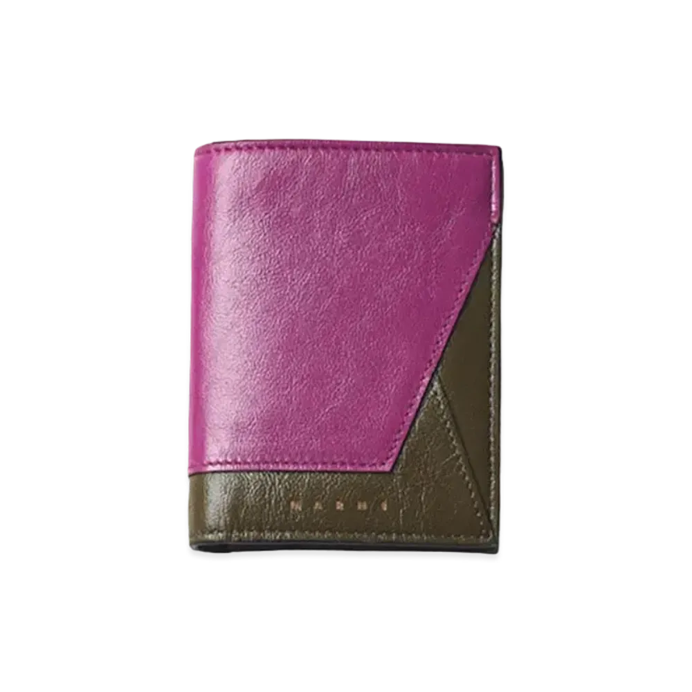 Marni Pink & Green Tanble Leather Bi-Fold Wallet "Orchid/Moss Stone"