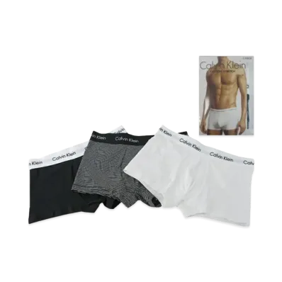 Calvin Klein 3 Pieces Cotton Stretch Low Rise Boxer Shorts "White/Border/Black"