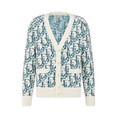 Dior Men's Oblique Cardigan Virgin Wool Jacquard "White/Blue"
