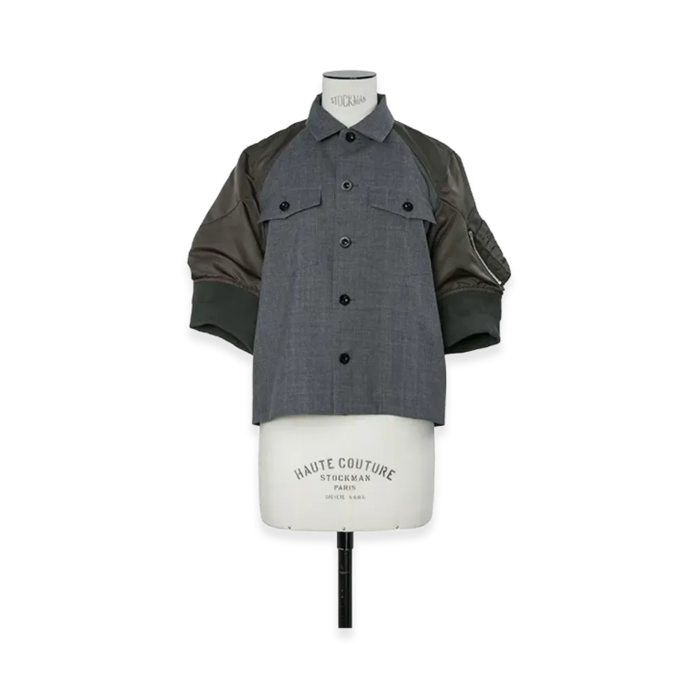 sacai Women's Suiting x Nylon Twill Shirt "Gray/Dark Khaki"
