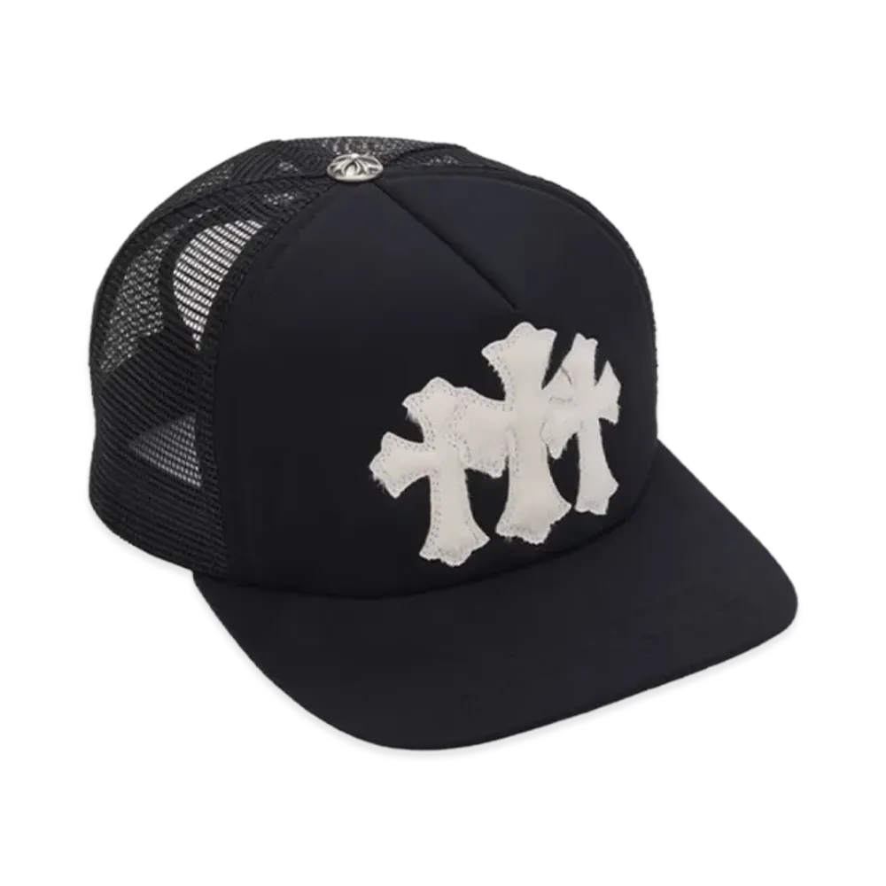 Chrome Hearts Calf Hair Cemetery Cross Mesh Trucker Hat "Black/White"