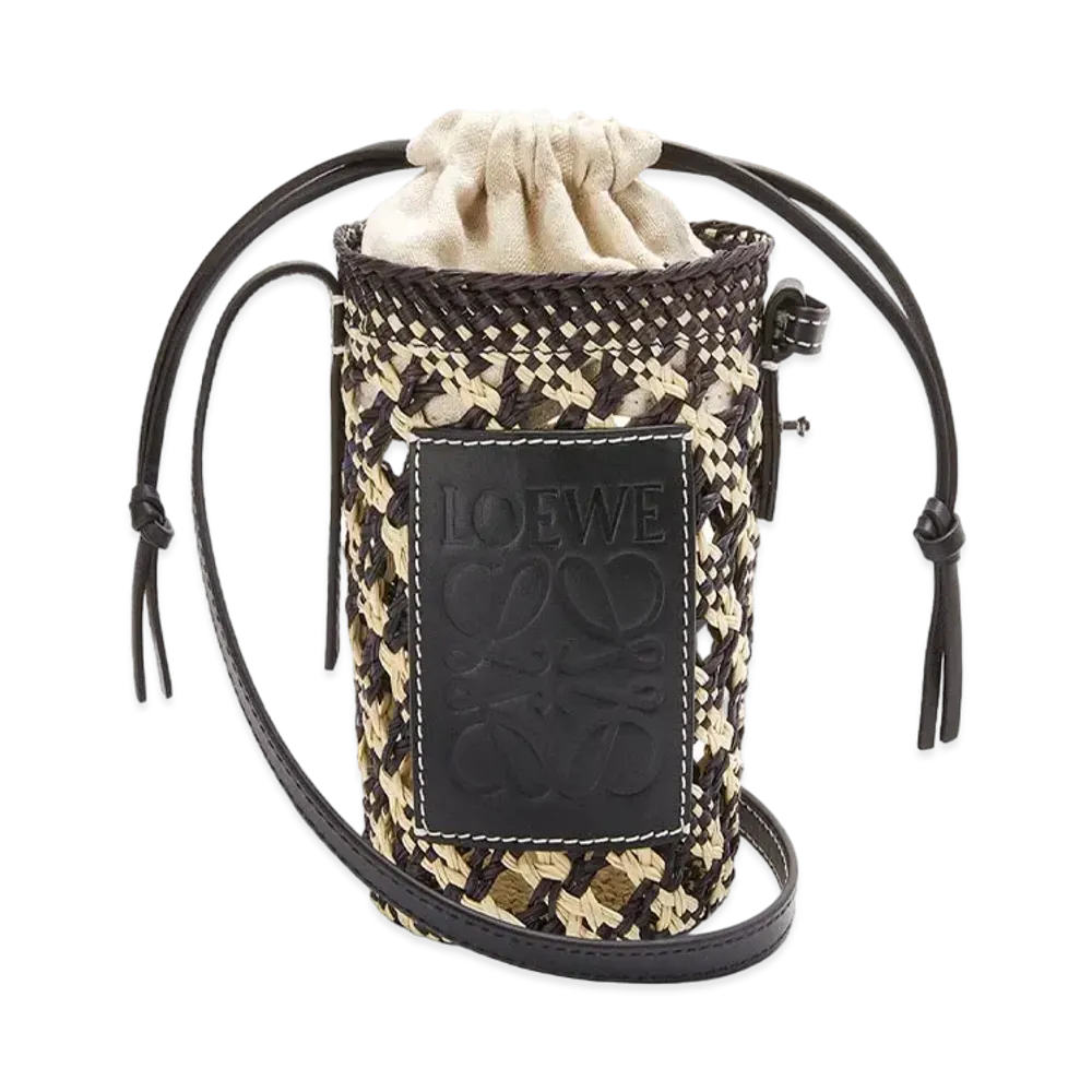 LOEWE Cylinder Pocket In Iraca Palm And Calfskin "Natural / Navy Blue"