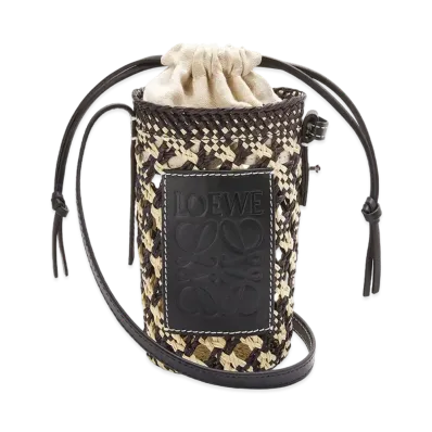 LOEWE Cylinder Pocket In Iraca Palm And Calfskin "Natural / Navy Blue"