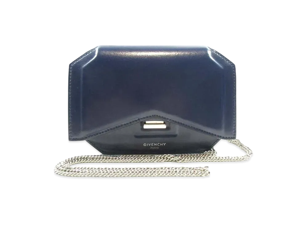 GIVENCHY Bowcut Leather Chain Shoulder Bag "Blue"