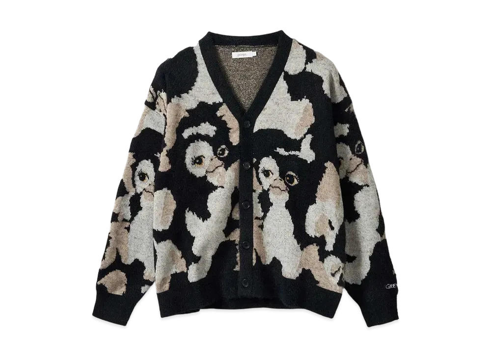 graniph x Gremlins Gizmo Honey Pattern Washable Jacquard Cardigan "Black"