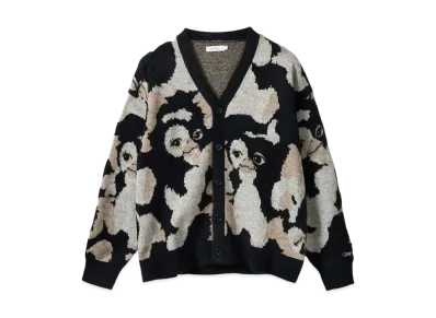 graniph x Gremlins Gizmo Honey Pattern Washable Jacquard Cardigan "Black"