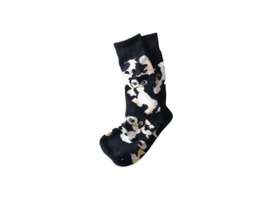 graniph x Gremlins Gizmo Honey Pattern Wool Long Socks "Black"