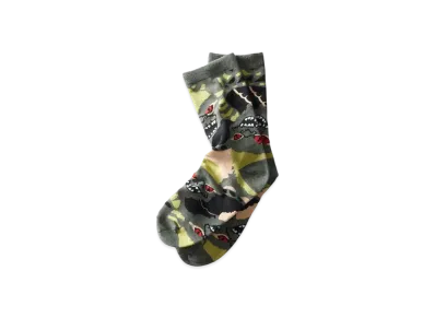 graniph x Gremlins Striped Pattern Middle Socks "Green"