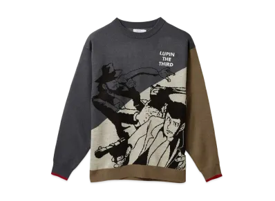 graniph x Lupin III Roses And Pistols Washable Jacquard Knit "Gray"