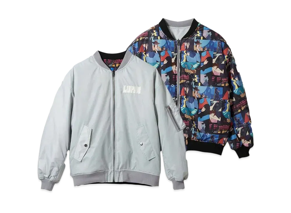 graniph x Lupin III Pattern Reversible MA-1 "Ice Gray"