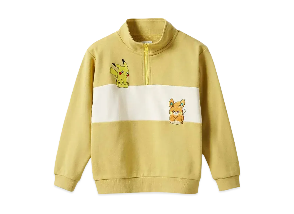 graniph x Pokemon Pikachu & Pamo Kids Fleece Half Zip Sweatshirt "Yellow"