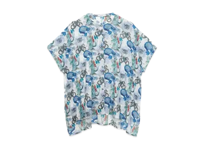 graniph x Ayako Ishiguro Nekomata Kitten Pattern Box Silhouette Sheer Shirt "White"
