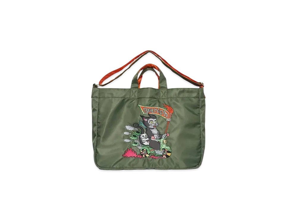 graniph x Ayako Ishiguro Biker Cat Nylon 2-Way Tote Bag "Khaki"