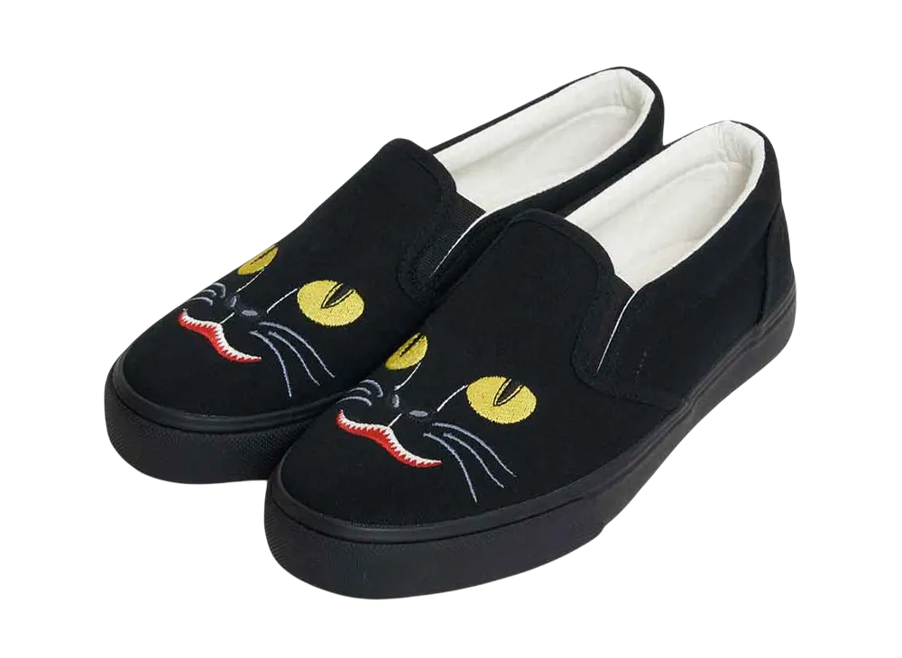 graniph x Ayako Ishiguro Cat fan Slip-ons "Black"