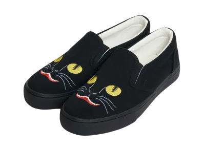graniph x Ayako Ishiguro Cat fan Slip-ons "Black"