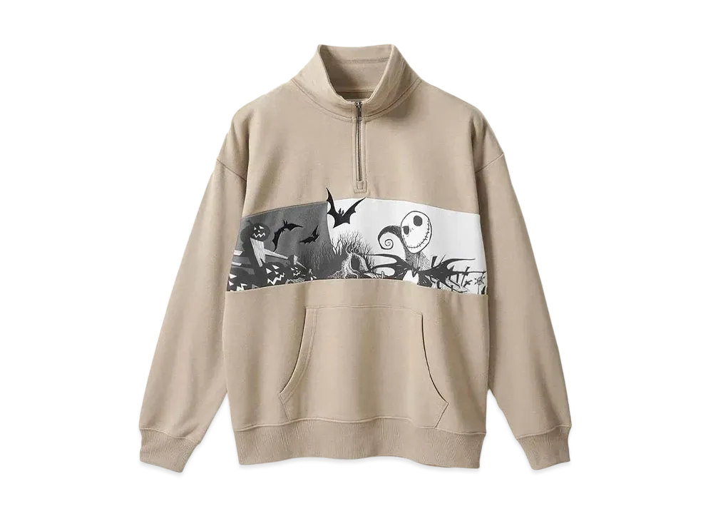 graniph x THE NIGHTMARE BEFORE CHRISTMAS Pumpkin King Fleece Half-Zip Sweat "Beige"