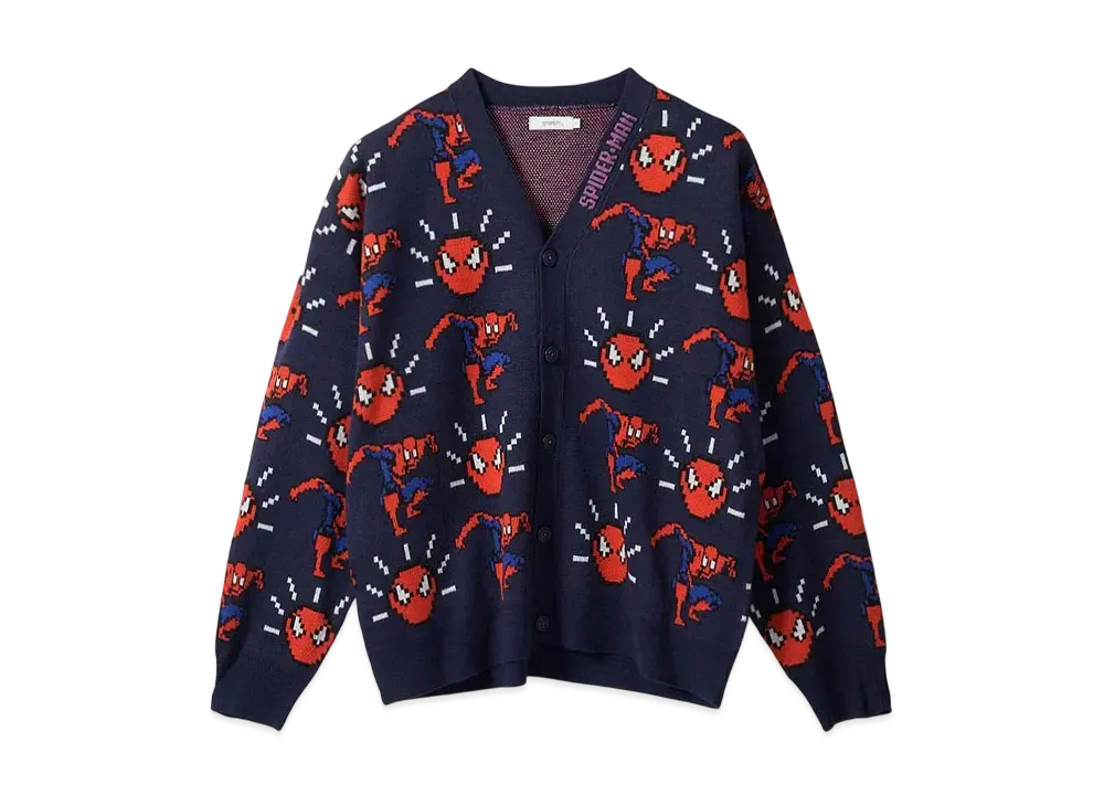 graniph x Spider Man Spider Sense Pattern (Bit) Washable Jacquard Cardigan "Navy"