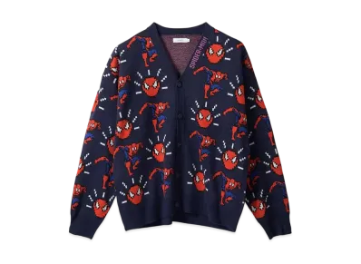 graniph x Spider Man Spider Sense Pattern (Bit) Washable Jacquard Cardigan "Navy"