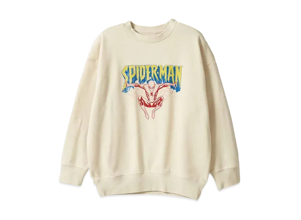graniph x Spider Man (Handwriting) Kids Fleece Sweat "Ivory"