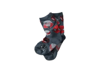 graniph x Spider Man Spidey Face Pattern Middle Socks "Gray"
