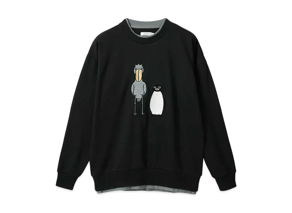 graniph x Chiharu Sakazaki Penguins & Shoebills Layered Fleece Big Sweat "Black"