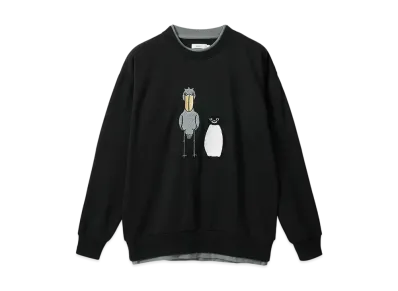 graniph x Chiharu Sakazaki Penguins & Shoebills Layered Fleece Big Sweat "Black"