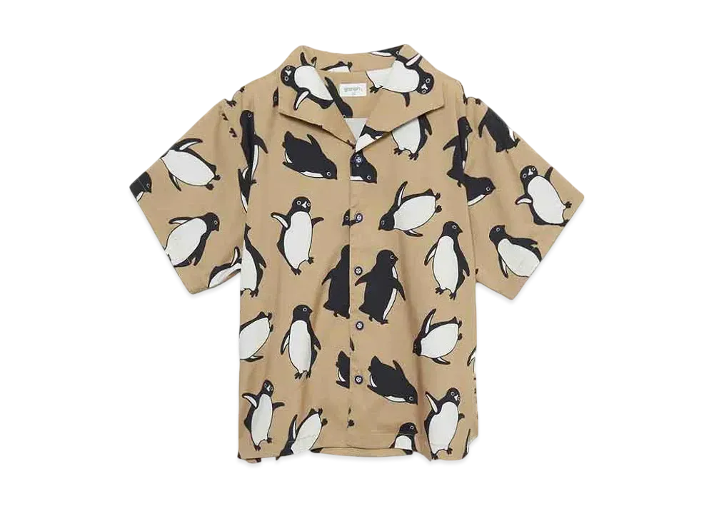 graniph x Chiharu Sakazaki Penguin Pattern Kids Shirt & Shorts Set "Beige"