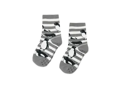 graniph x Chiharu Sakazaki Penguin Border Kids Socks "Gray"