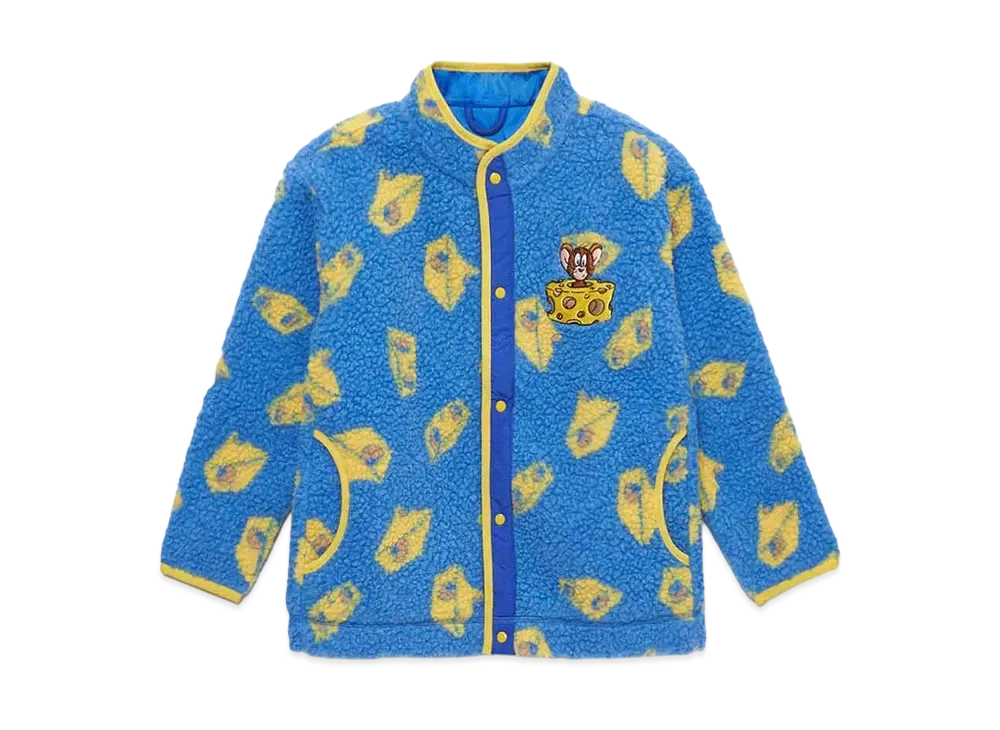 graniph x Tom and Jerry Jelly In Cheese Pattern Kids Boa Blouson "Blue"