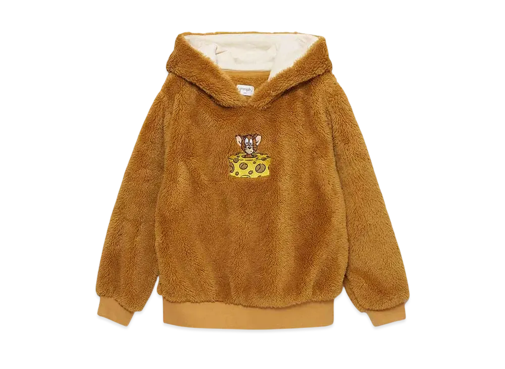 graniph x Tom and Jerry Jelly In Cheese Kids Boa Fleece Parka "Camel"