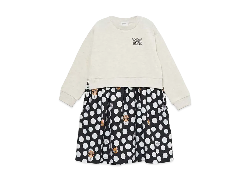 graniph x Tom and Jerry Dot Kids Fleece Layered One Piece "Beige"