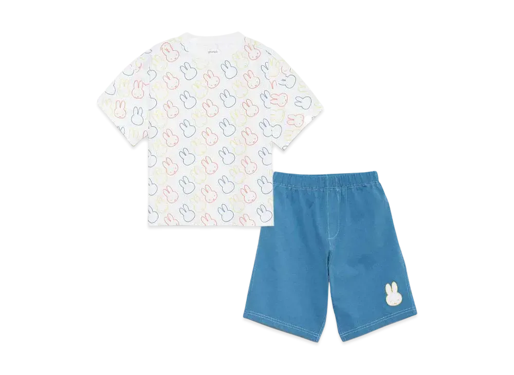 graniph x Miffy Face Line Pattern Kids Dry Big T-Shirt & Dry Shorts Set "White"