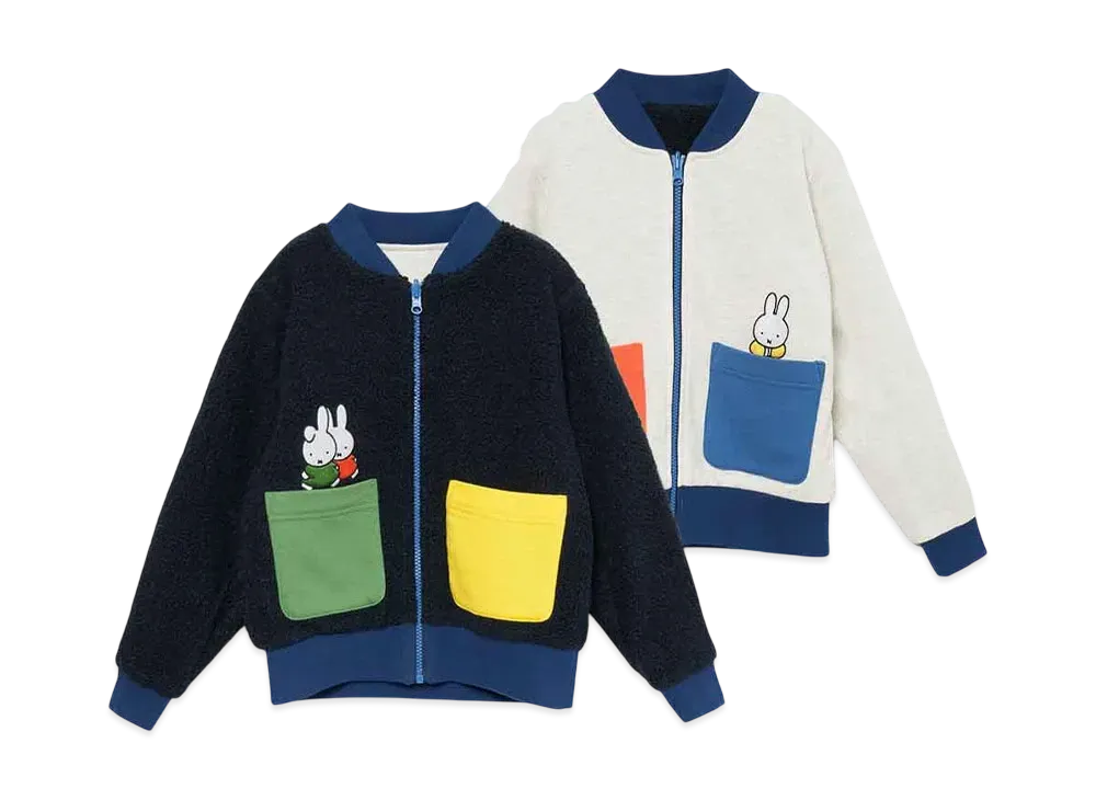 graniph x Miffy & Darn Kids Reversible Fleece Boa Blouson "Heather Natural"