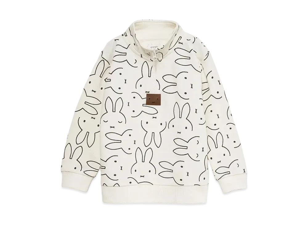 graniph x Miffy Face Kids Fleece Half Zip Sweat "Off White"
