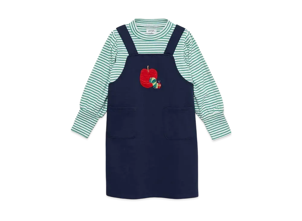 graniph x Eric Carle Red Apple Embroidery Kids Layered One Piece "Navy"