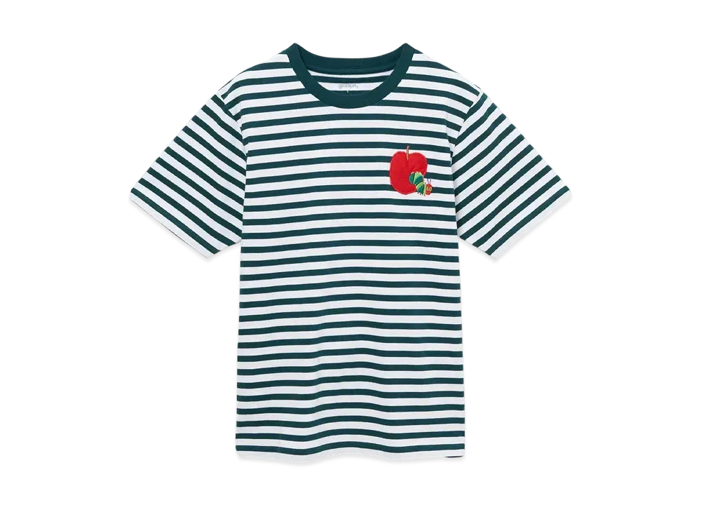 graniph x Eric Carle Red Apple Embroidery Striped T-Shirt "Green"