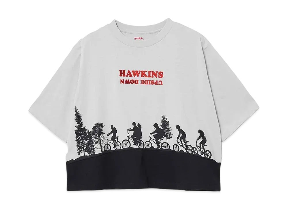 graniph x Stranger Things Hawkins Upside Down Flare T-Shirts "Light Blue"