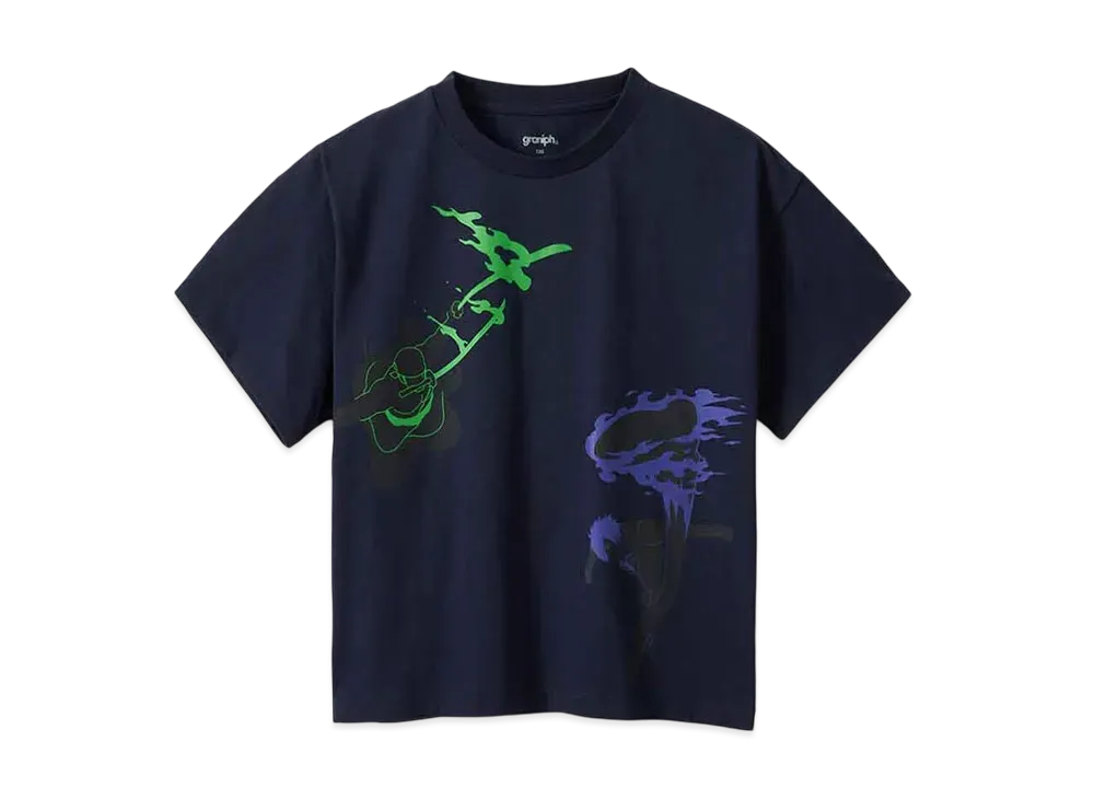 graniph x ONE PIECE Both Wings Kids Big Silhouette T-Shirt "Navy"