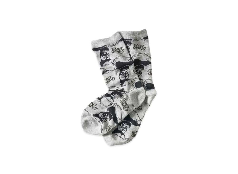 graniph x Inuyasha Osuwari Pattern Middle Socks "Light Gray"