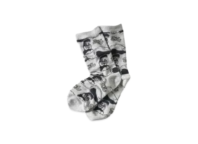 graniph x Inuyasha Osuwari Pattern Middle Socks "Light Gray"