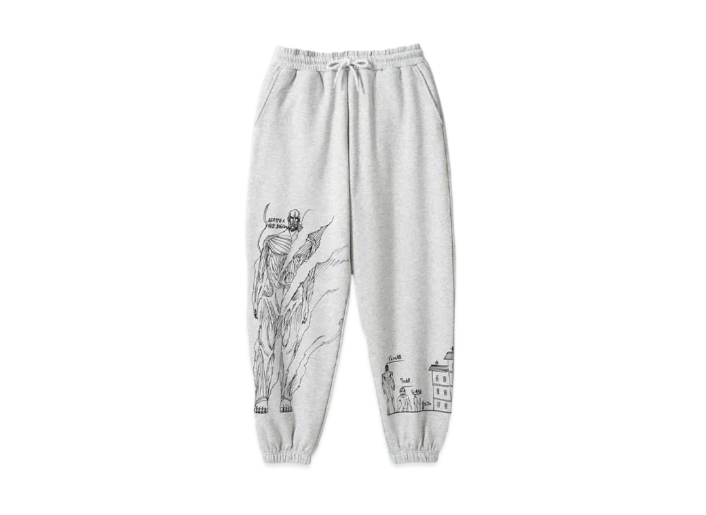 graniph x Attack On Titan Illustration Of Body Size Differences Fleece Sweatpants "Heather Grey"