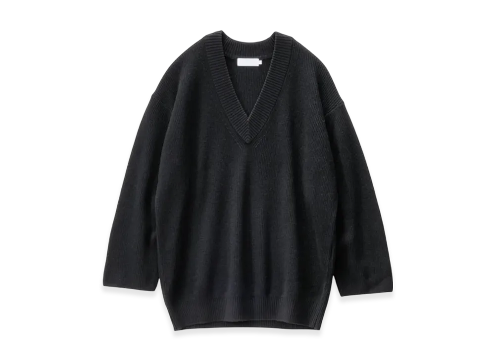 Graphpaper Mercerized Fine Wool Oversized V Neck Knit "Black"