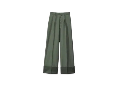Graphpaper Cotton Cupro Back Satin Wide Trousers "Green"