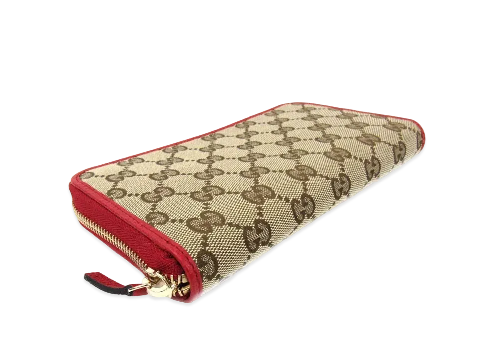GUCCI GG Canvas Round Long Wallet "Beige/Red"