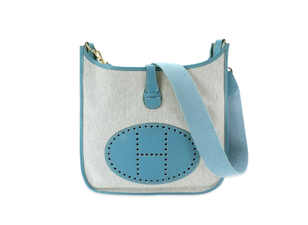 HERMES Evelyne 1 Toile H "Light Blue/Gold"