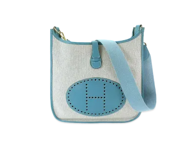 HERMES Evelyne 1 Toile H "Light Blue/Gold"