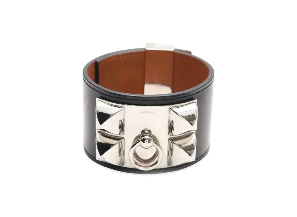 HERMES Collier De Chien Plating Leather Bracelet "Black"