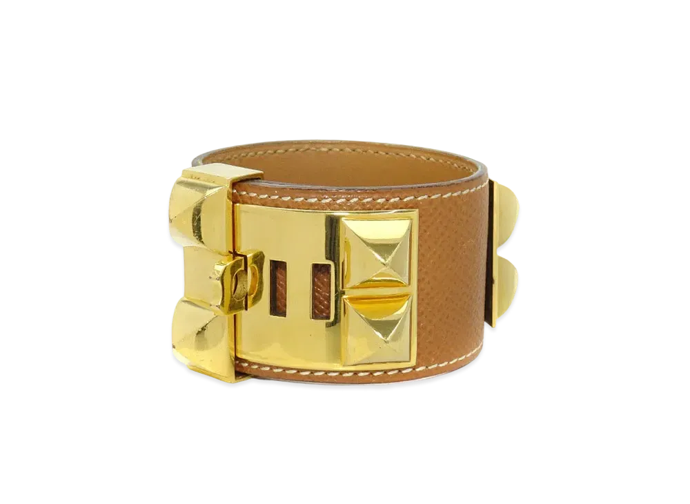 HERMES Collier De Chien Plating Leather Bracelet "Brown"