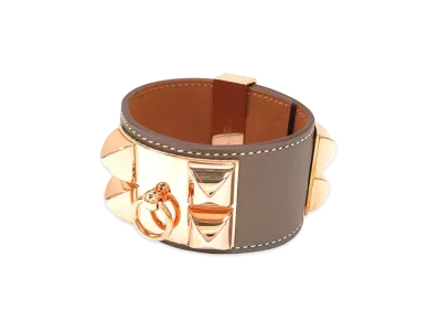 HERMES Collier De Chien Plating Leather Bracelet "Beige"