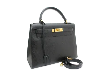 Hermes Kelly Retourne Taurillon Clemence "Noir/Gold"